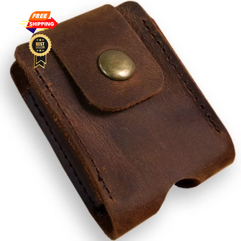 Berfea Lighter Case Cover Pouch Genuine Leather Belt Sheath brown
