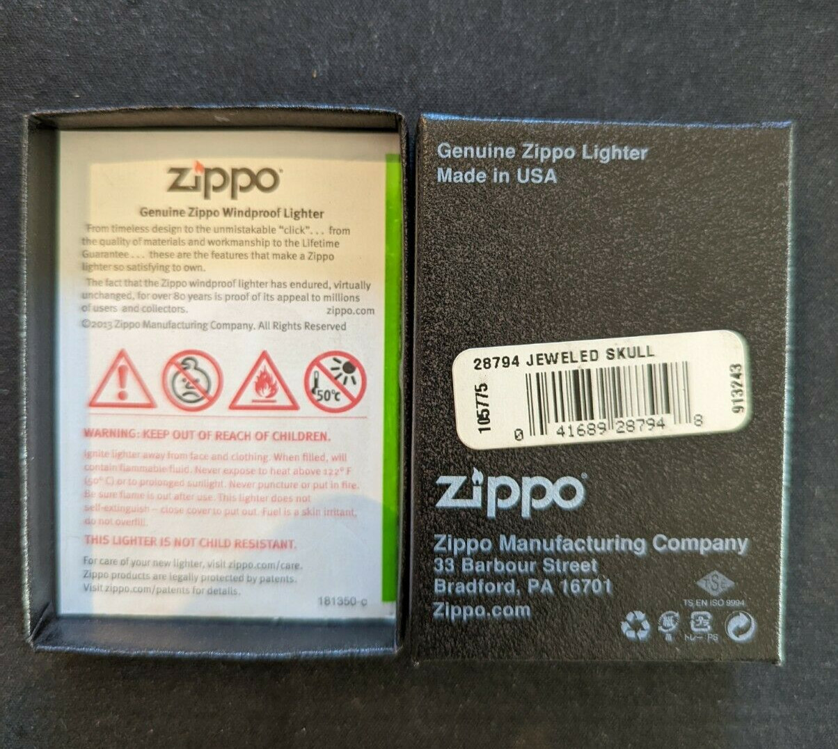 Zippo NEW 28794 JEWELED SKULL- Retired Lighter With free pack Wicks&Flint