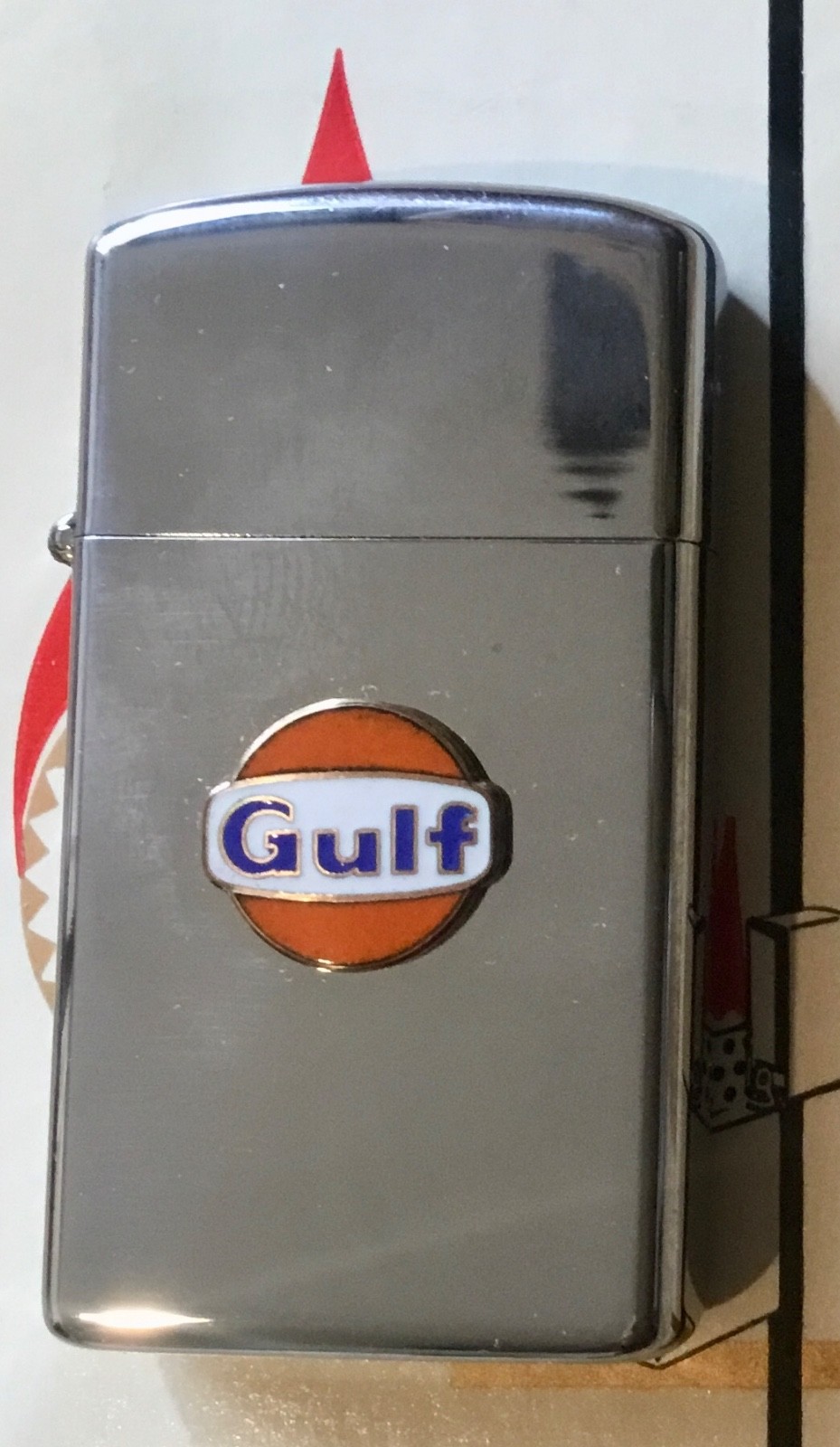 NOS 1965 Zippo Lighter GULF GAS & OIL SLIM LIGHTER UNUSED IN BOX! XLNT SEE PICS!