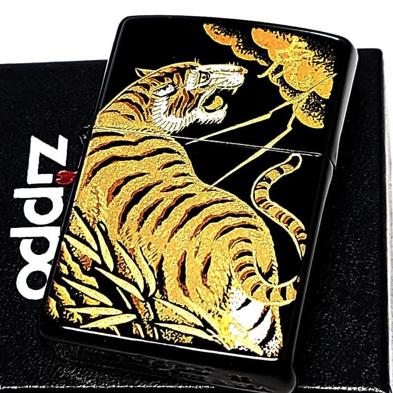 Zippo Tiger Lacquered Gold Makie Black Gold Regular Lighter