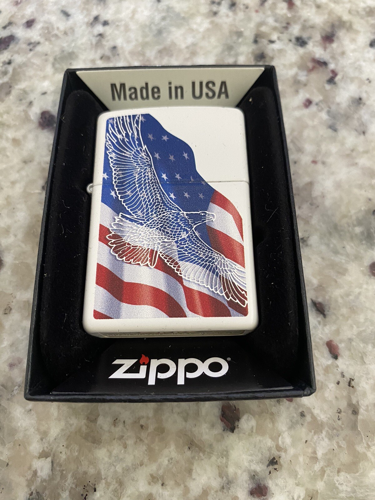 Zippo US Flag and Eagle Patriotic Lighter on White Background – New