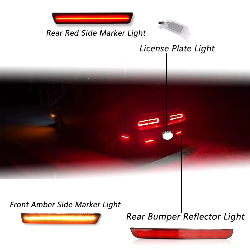 For Dodge Challenger 2015-2022 Clear & Smoked Lens LED Side Marker Lamp Amber Fr