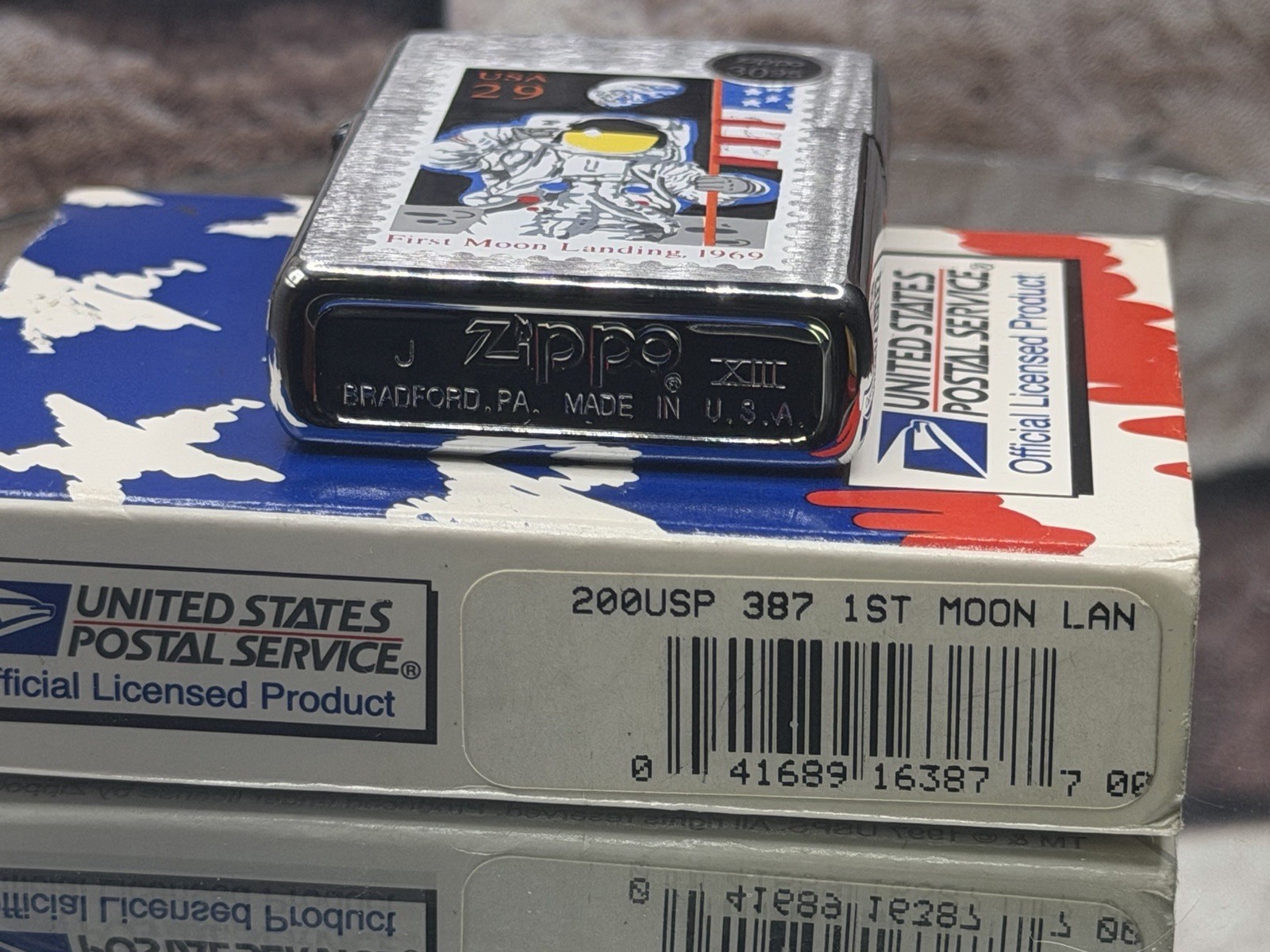 1997 Zippo Space Apollo 11 First Moon Landing 1969 Postage Stamp W/ Original Box