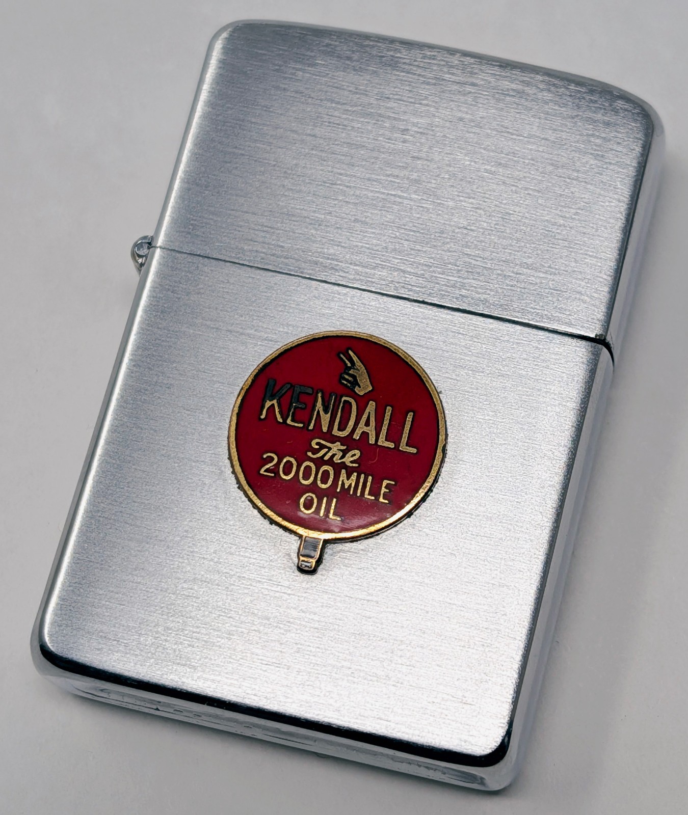Vtg. Nr Mint Circa 1958 Zippo Lighter KENDALL, THE 2000 MILE OIL Blue Stripe Box