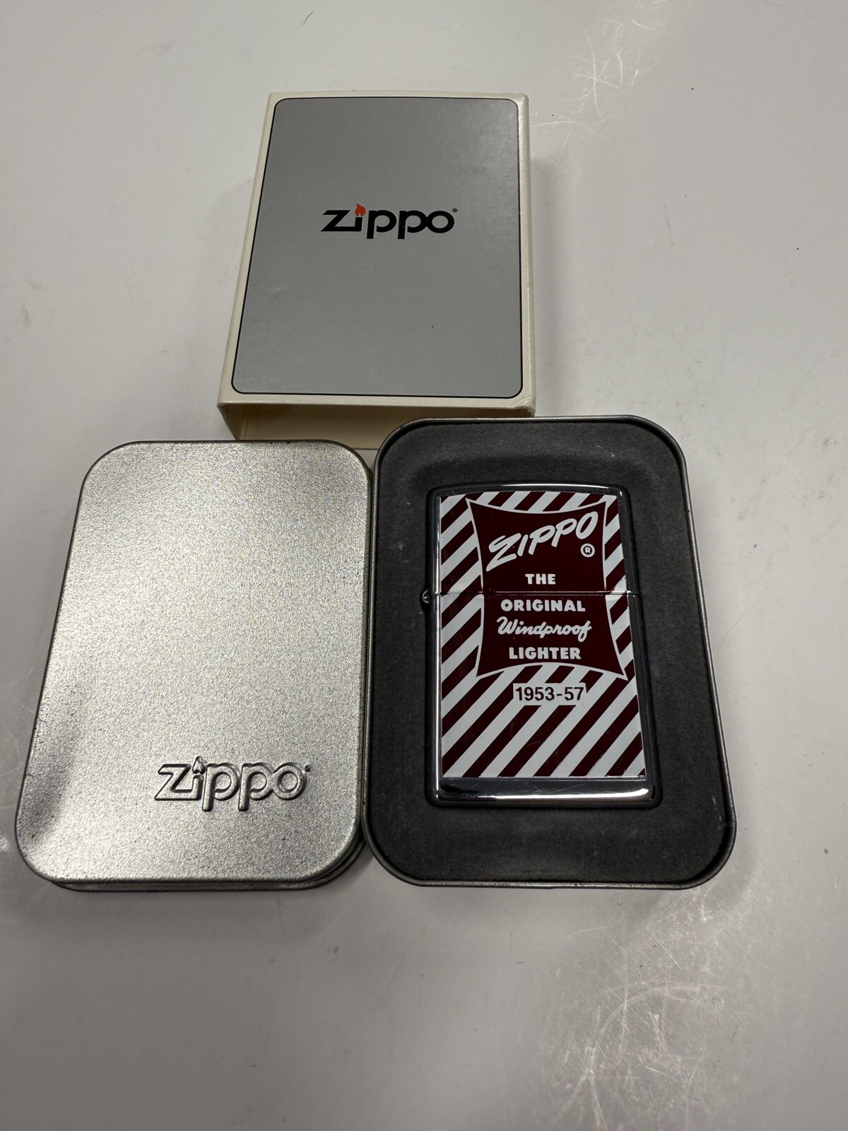 2001 ZIPPO 1953-57 CANDY STRIPE BOX DESIGN LIGHTER SEALED IN BOX B717