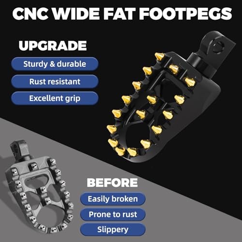 CNC Wide Foot Pegs, MX Foot Pegs 360° Adjustable Chopper Bobber Style Fit Gold