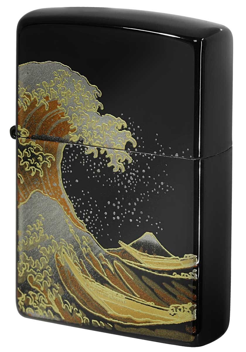 Zippo Ocean Wave Mt. Fuji Makie Lacquer Gold Inside Unit Black Urethane Lighter