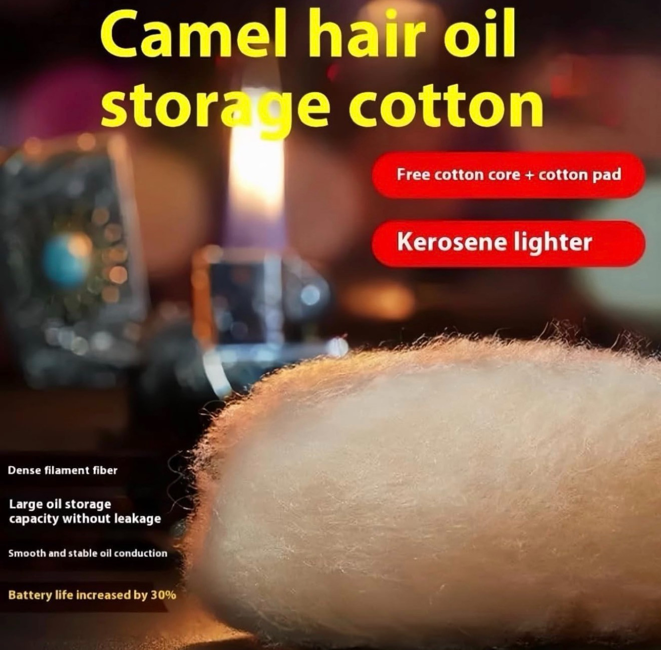4-pack Cotton Camel Wool with Felt Wick Pads Repair for ZIPPO Lighter Inserts