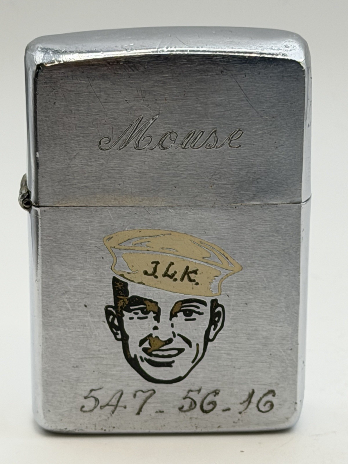 Vintage 1960 US Navy Sailor Mouse Chrome Zippo Lighter W/ Casual Men’s Watch