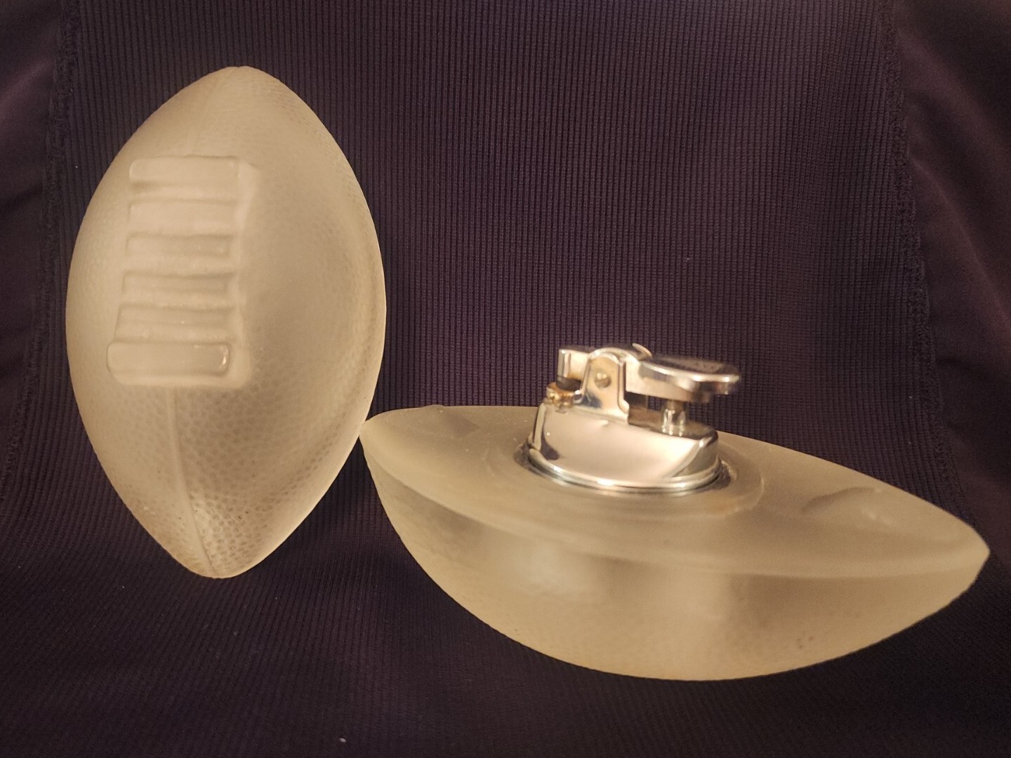 Very Rare : Football : Vintage Football Table Lighter/Frosted Glass/it Works