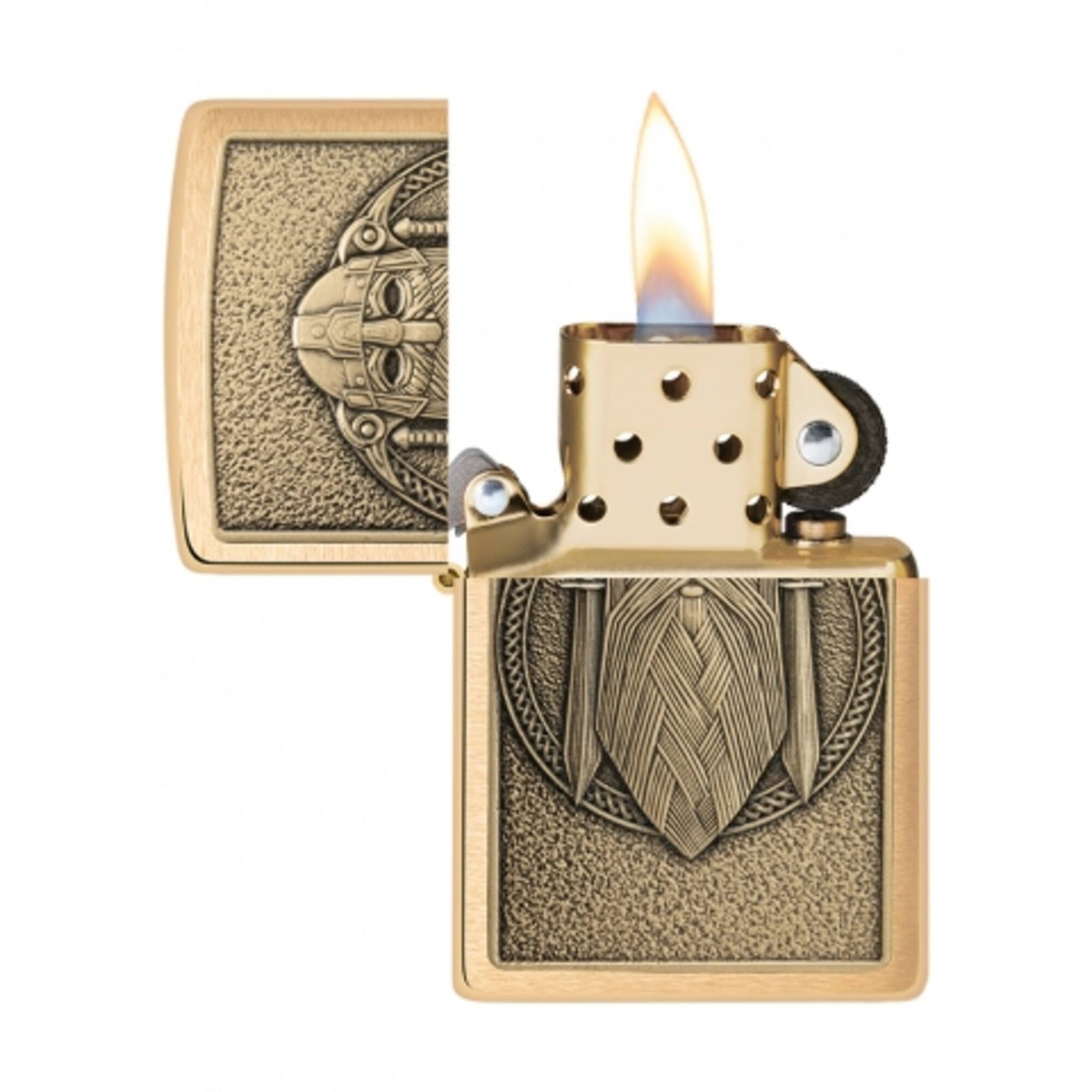 Zippo Windproof Pocket Lighter Odin Emblem Design Brushed Brass Finish 46856