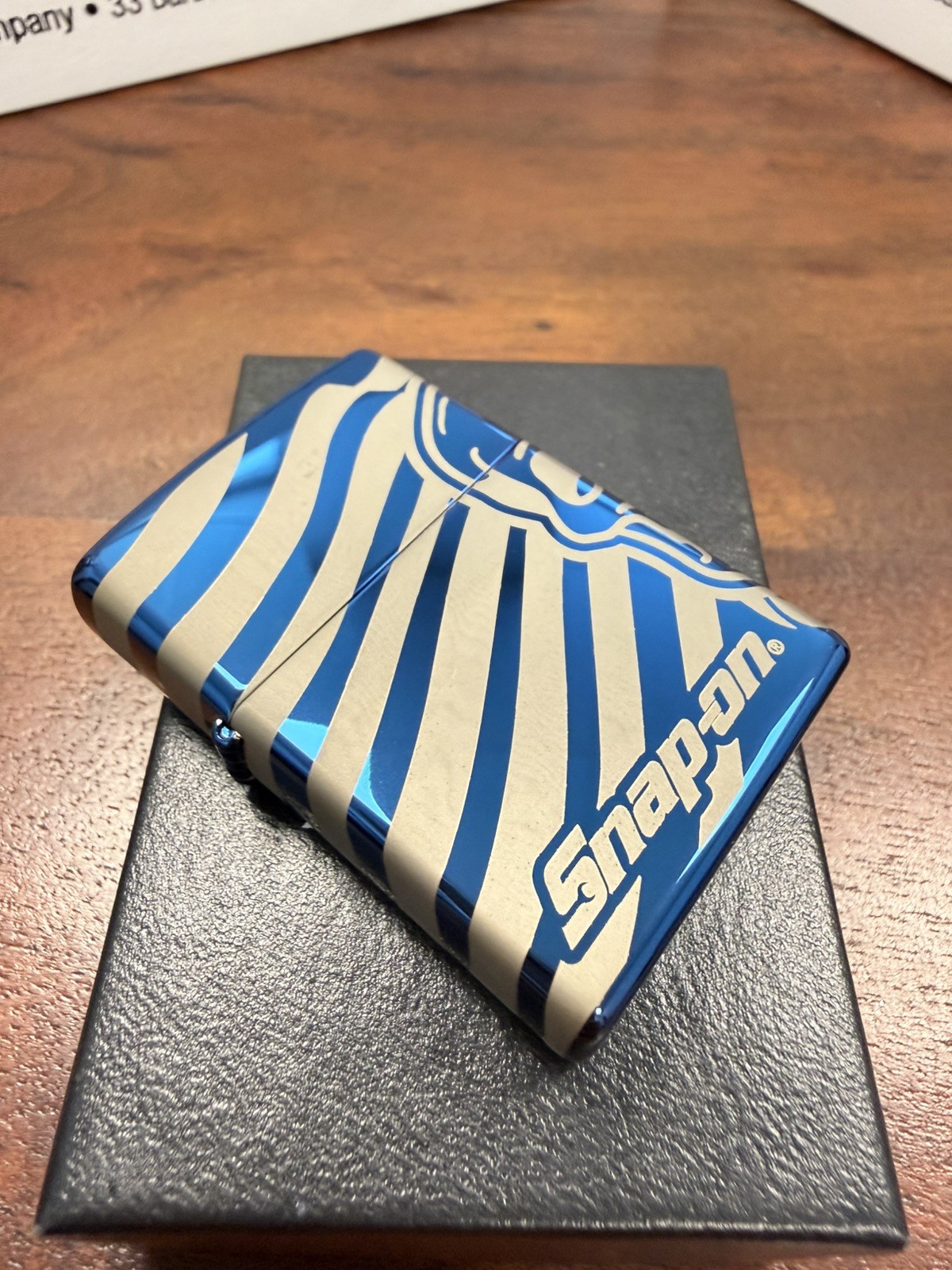 GENUINE Zippo Lighter Snap-on Tools SIDE SKULL ALLOVER Polished Blue 2022 NEW