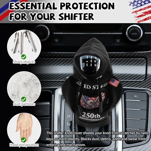 USA 250th Anniversary Gear Shift Cover – 4th of July Decorations Funny Car Black