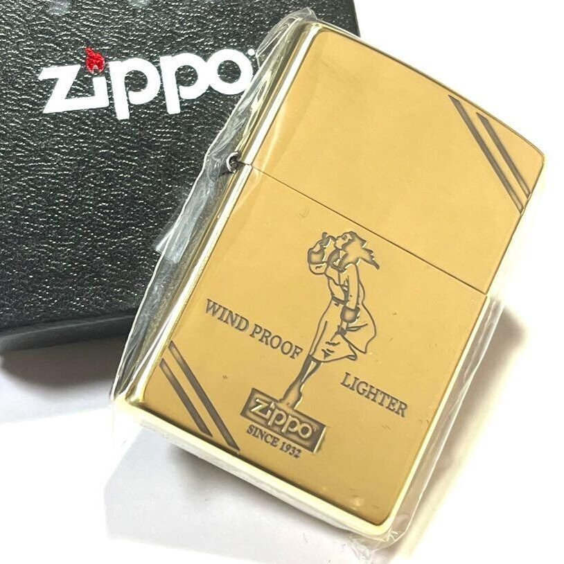 Zippo Lighter Classic Windy Diagonal Line Gold Brass Regular Case Japan