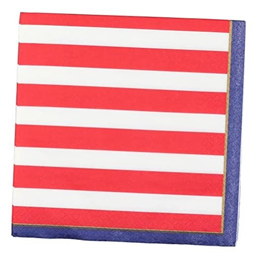 48-Count Patriotic Stripes Paper Napkins 6.5×6.5-Inch 2-Ply Red White Blue