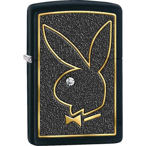 Zippo Windproof Metal Design Fire Lighter – Gold Playboy Outline on Black Base