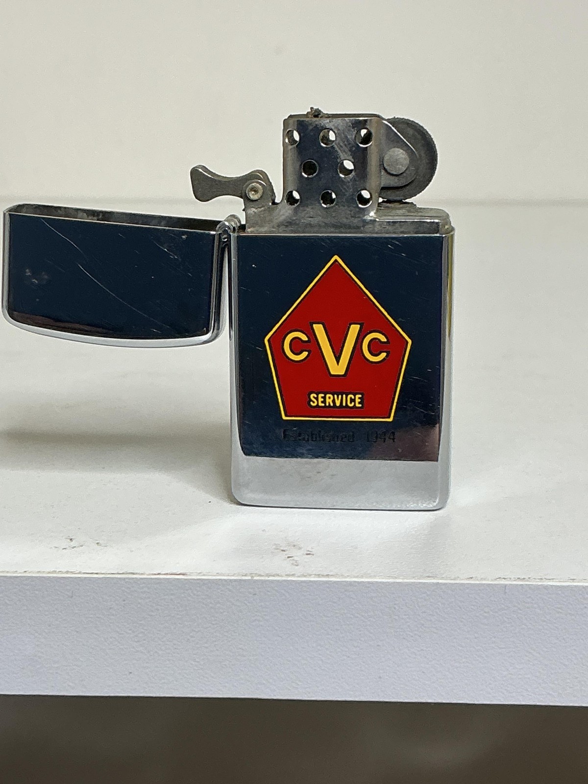 Zippo CVC Service Established 1944 Chrome Advertising Lighter USA Auto Logo