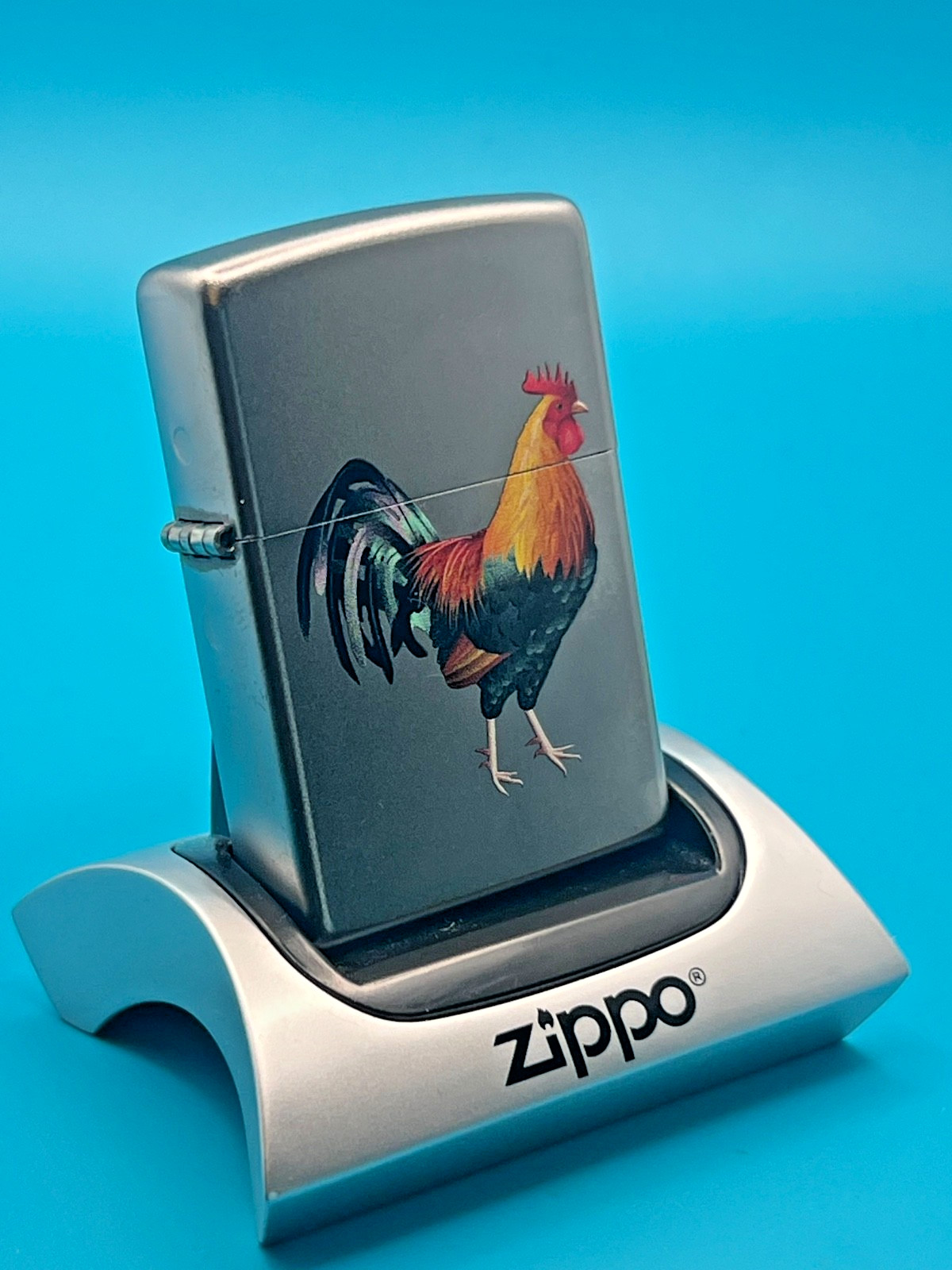 Genuine Brand New 2015 ZIPPO LIGHTER Rare COCKEREL/ROOSTER Design Satin Chrome