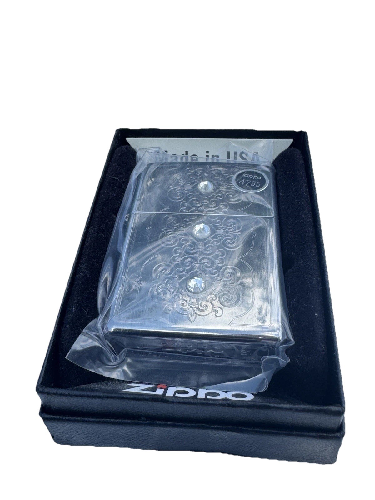 Zippo Rotary 3 Stone Swarovski Crystal Lighter 853740 Filigree New Free Ship