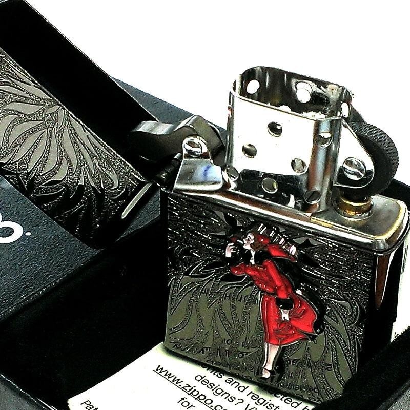 Zippo Windy Metal Girl Neo Black Red Regular Case Oil Lighter Japan