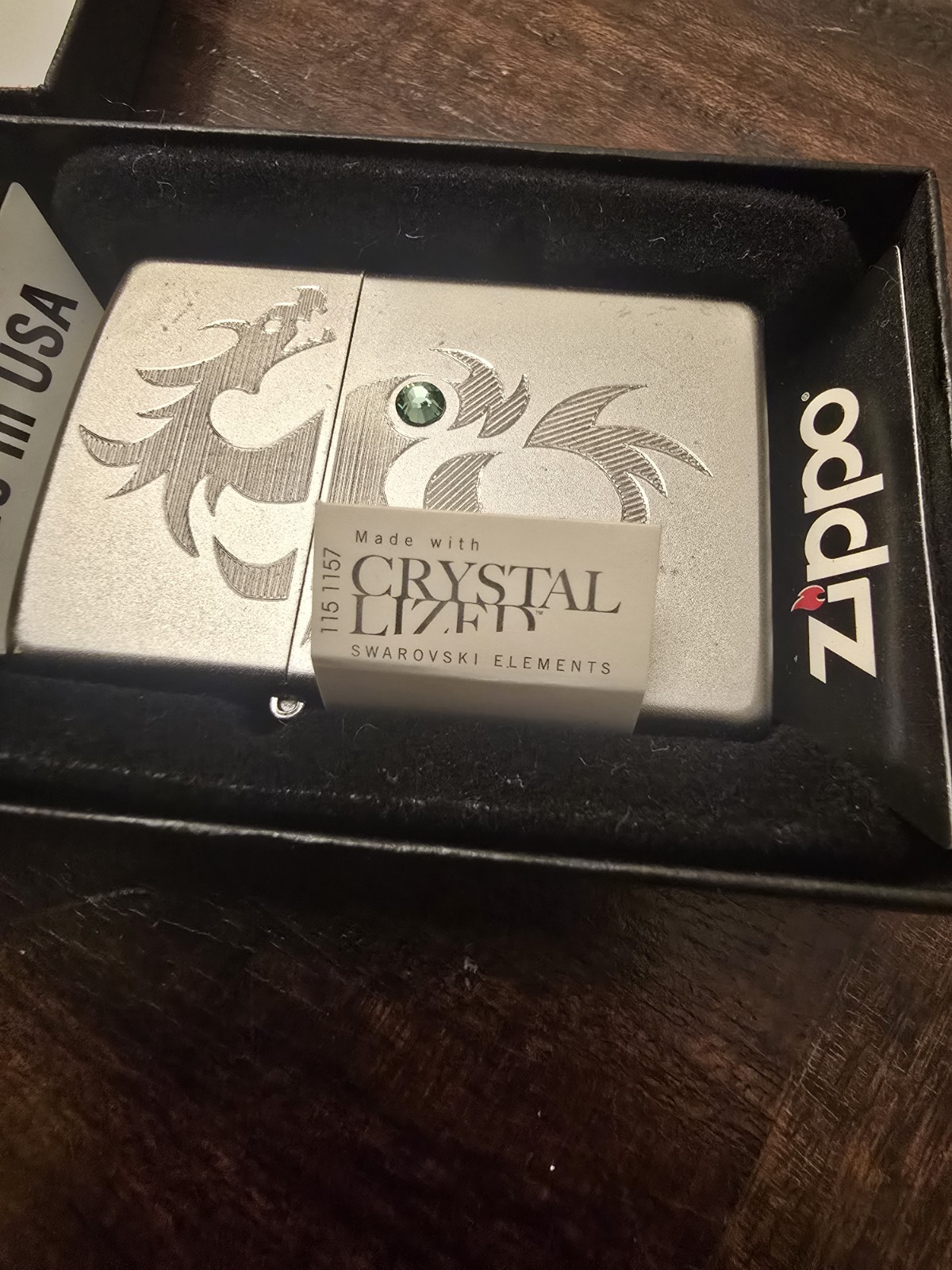 Laser Engraved Chinese Dragon Zippo Lighter – Swarovski Crystal – Rare – # 24478