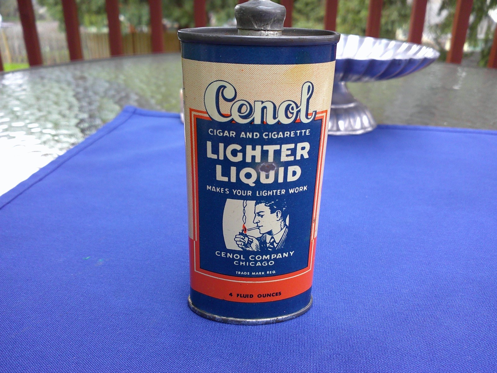 Rare 4 oz. Cenol Cigar Cigarette Lighter Liquid Fuel Oval Tin