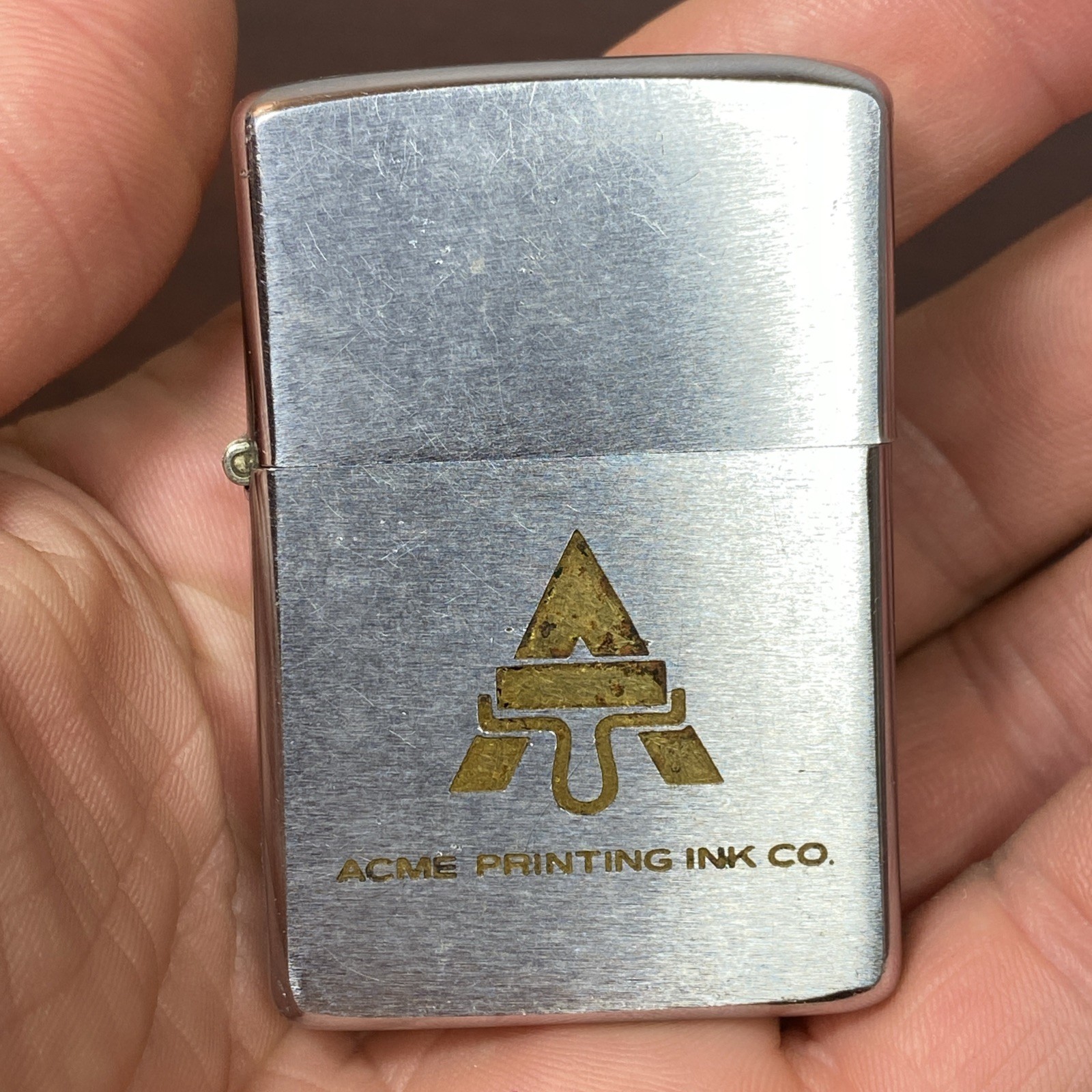 1972 I I Zippo Lighter Advertising ACME PRINTING INK CO Engraved “A” Logo Vtg
