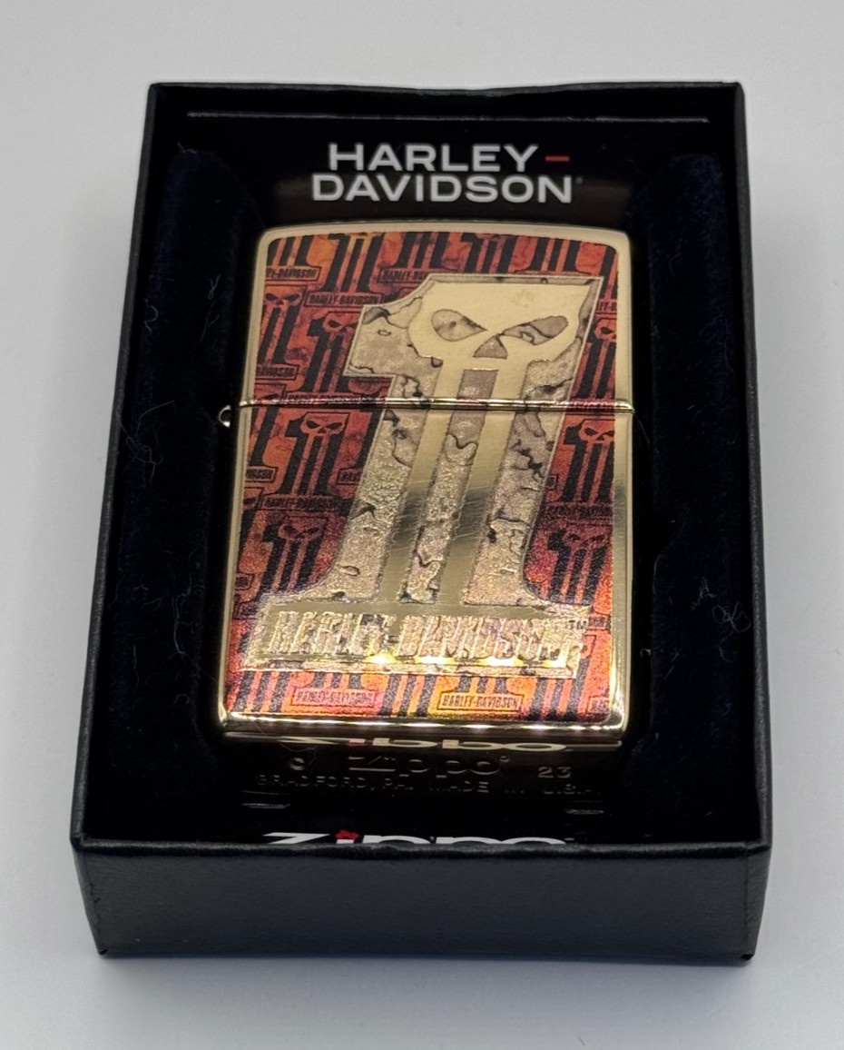 GENUINE Zippo Lighter FUSION HARLEY DAVIDSON #1 SKULL LOGO Brass NEW IN BOX