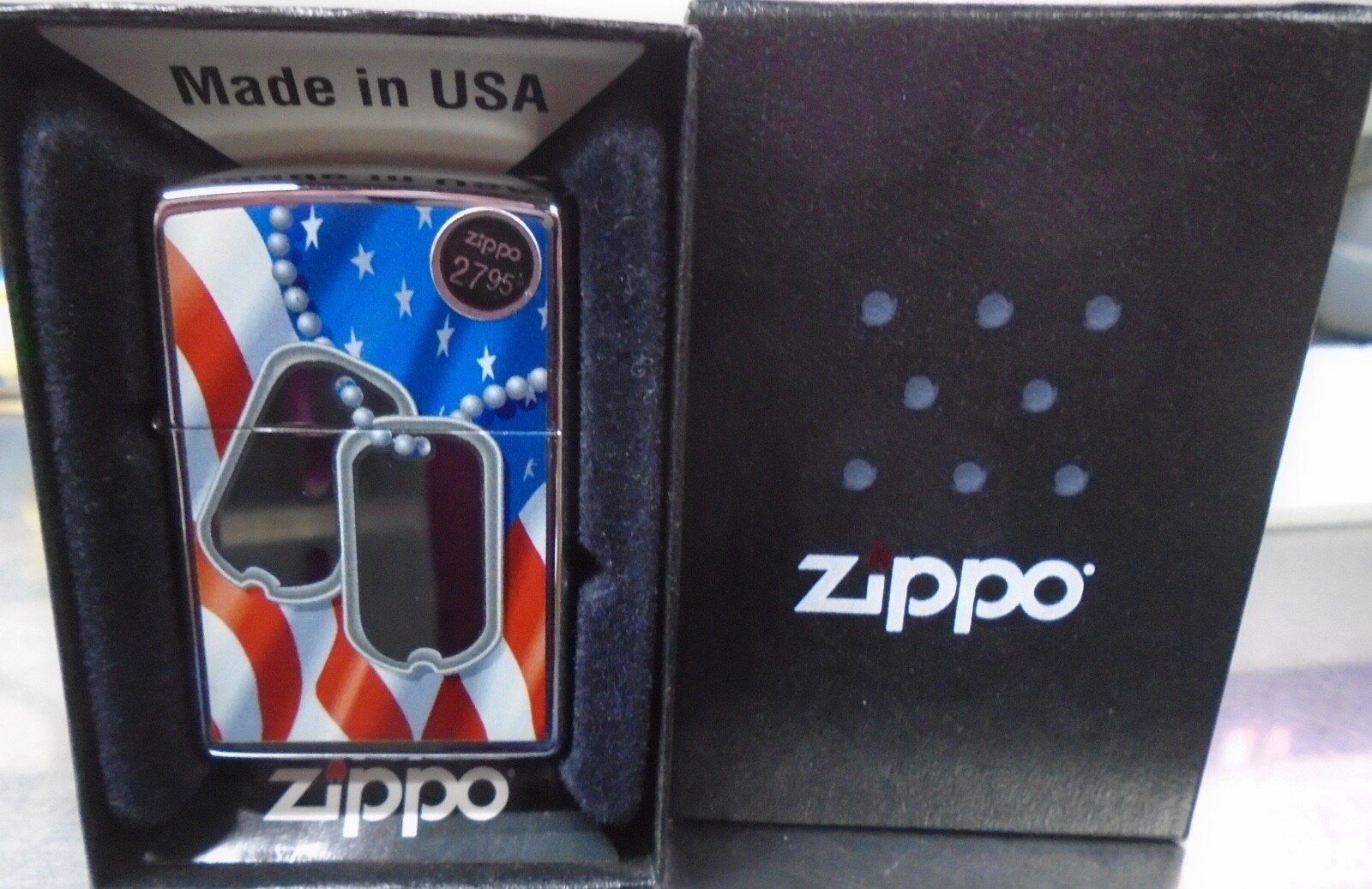 Zippo 28291 High Polish with Flag and Dog Tags Original Box with Tags March 2012