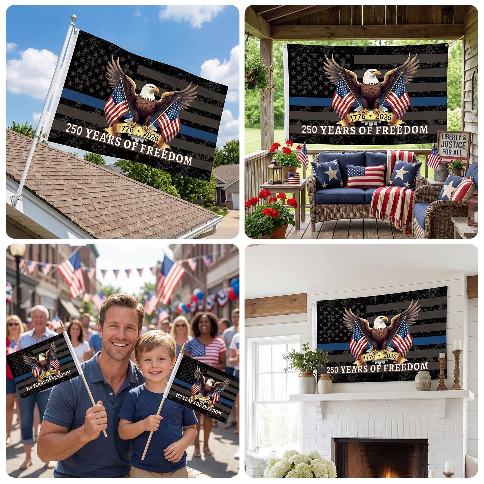 3Pcs 250th anniversary usa Flag 3×5（Includes two hand-waving flags）