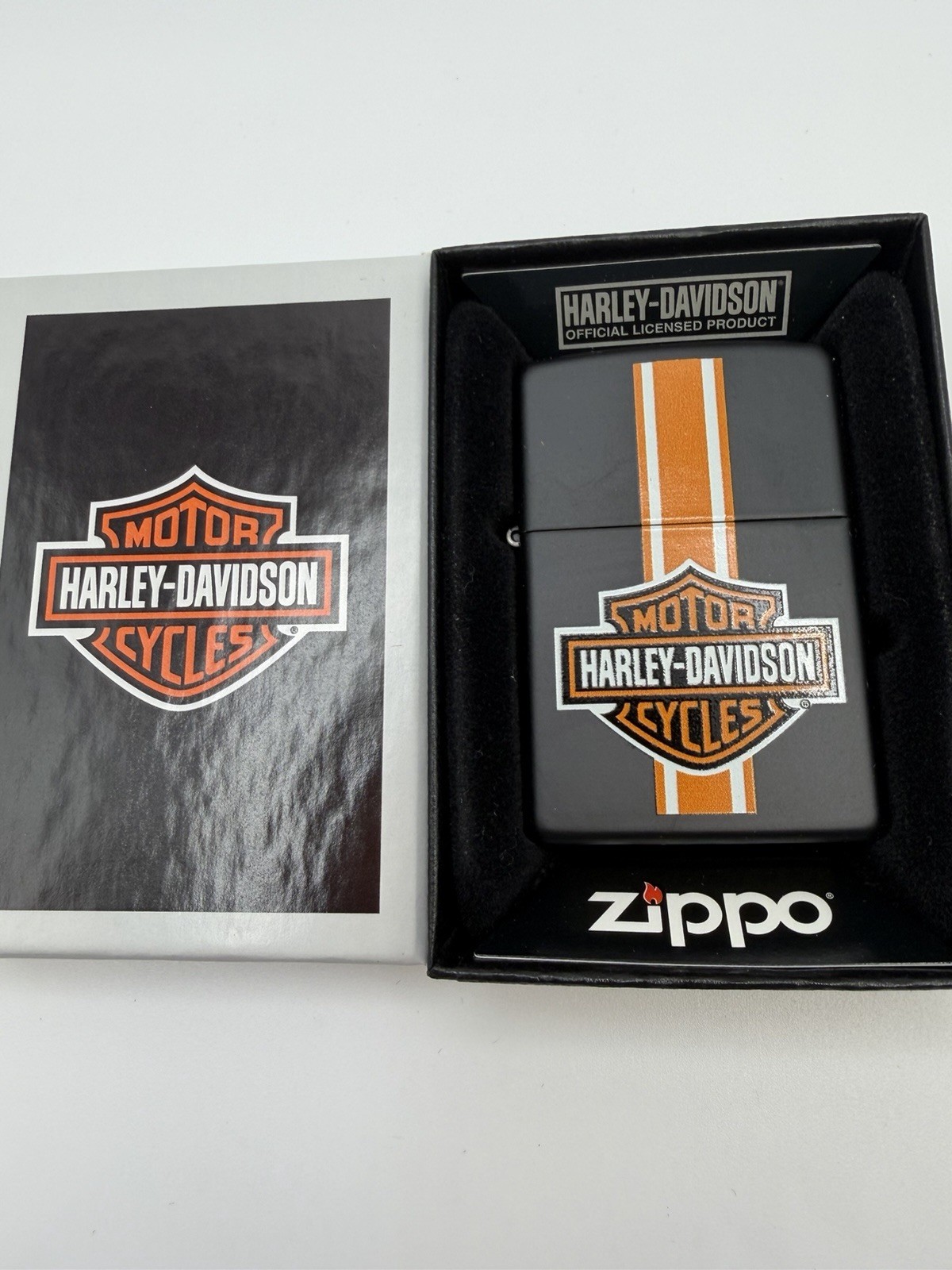 Vintage 2010 Harley Davidson Badge & Stripe Black Matte Zippo Lighter New B6