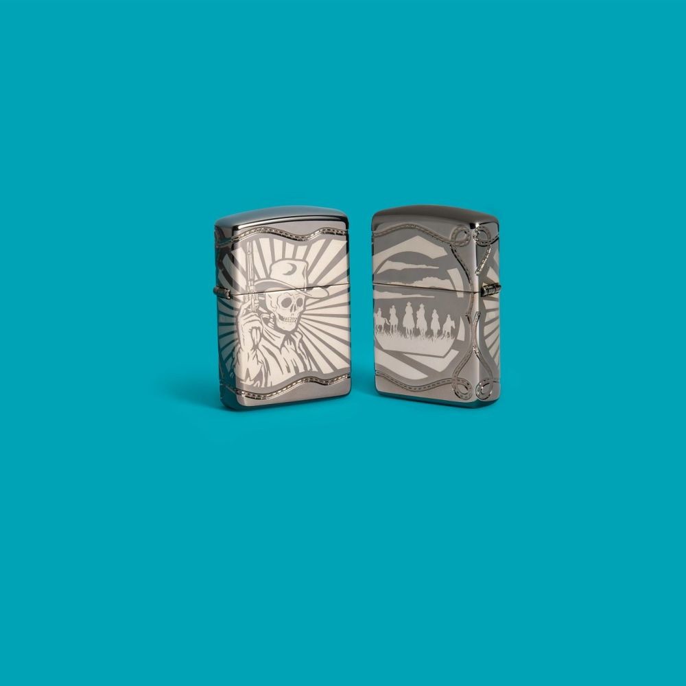 Zippo Skeleton Cowboy Design Armor® Black Ice® Windproof Pocket Lighter, 2409…