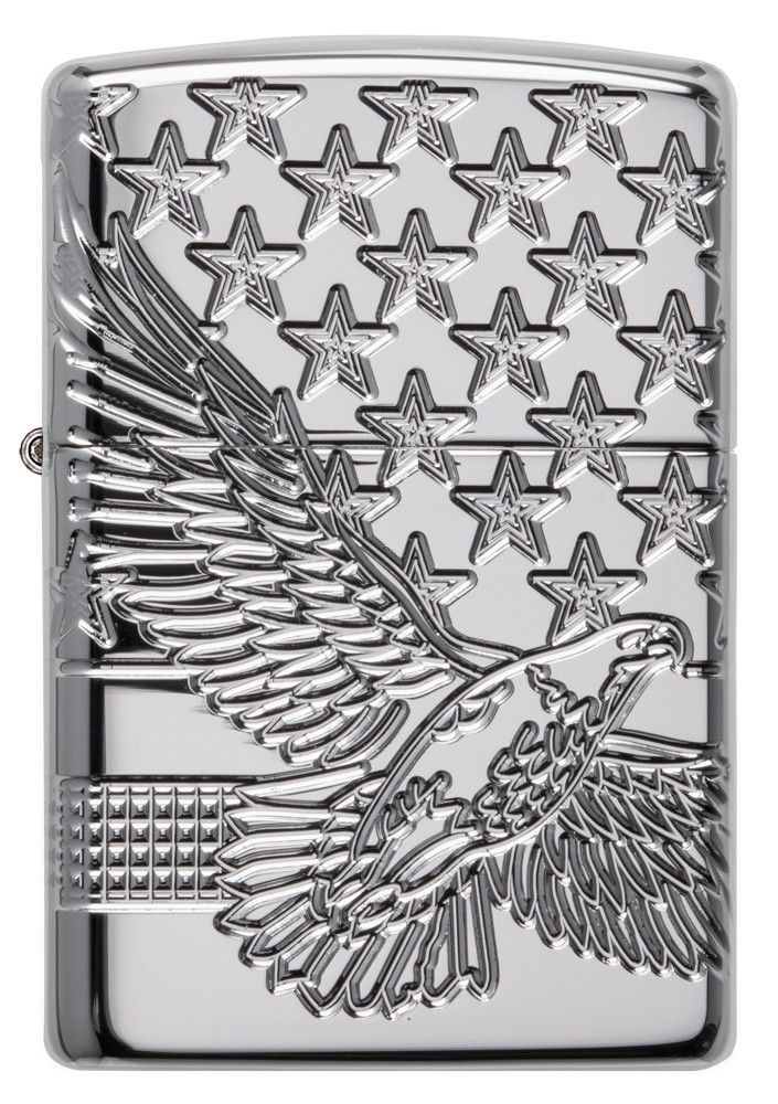 Zippo Patriotic Eagle Design High Polish Chrome Windproof Pocket Lighter, 49027