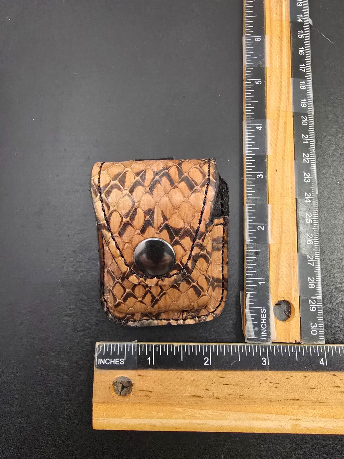 Brown and Black Cobra snake skin ZIPPO lighter case Pouch holder handmade new