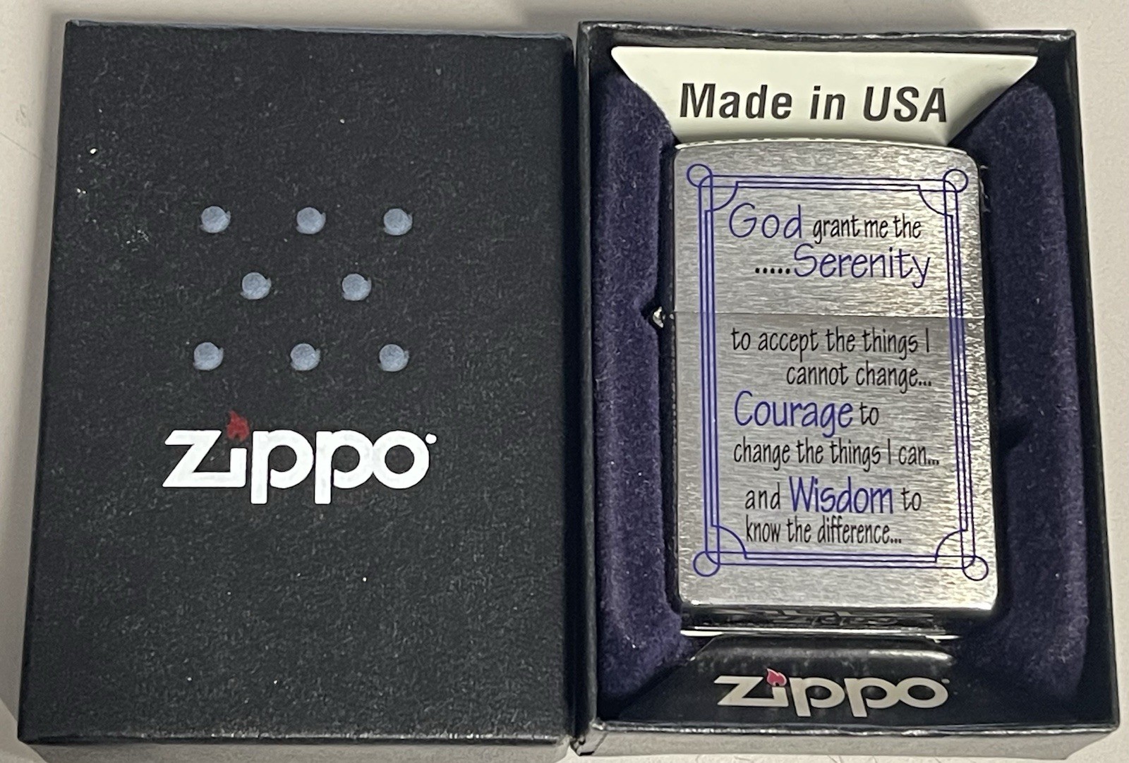 ZIPPO 2012 SERENITY PRAYER BRUSHED CHROME LIGHTER SEALED IN BOX 755