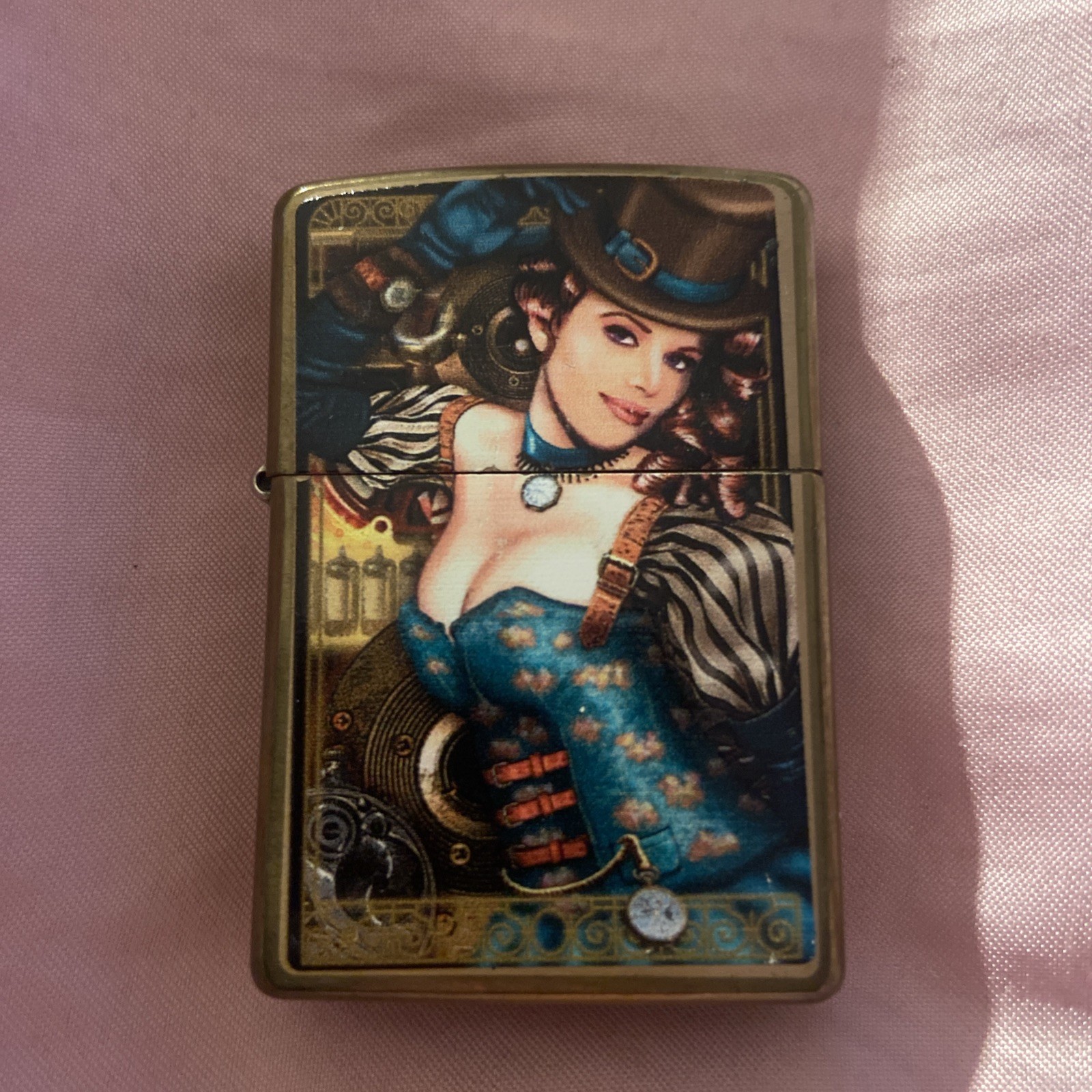 Zippo Lady. Industrial Machinery. Steampunk, Top Hat. Brass, Lighter 28321