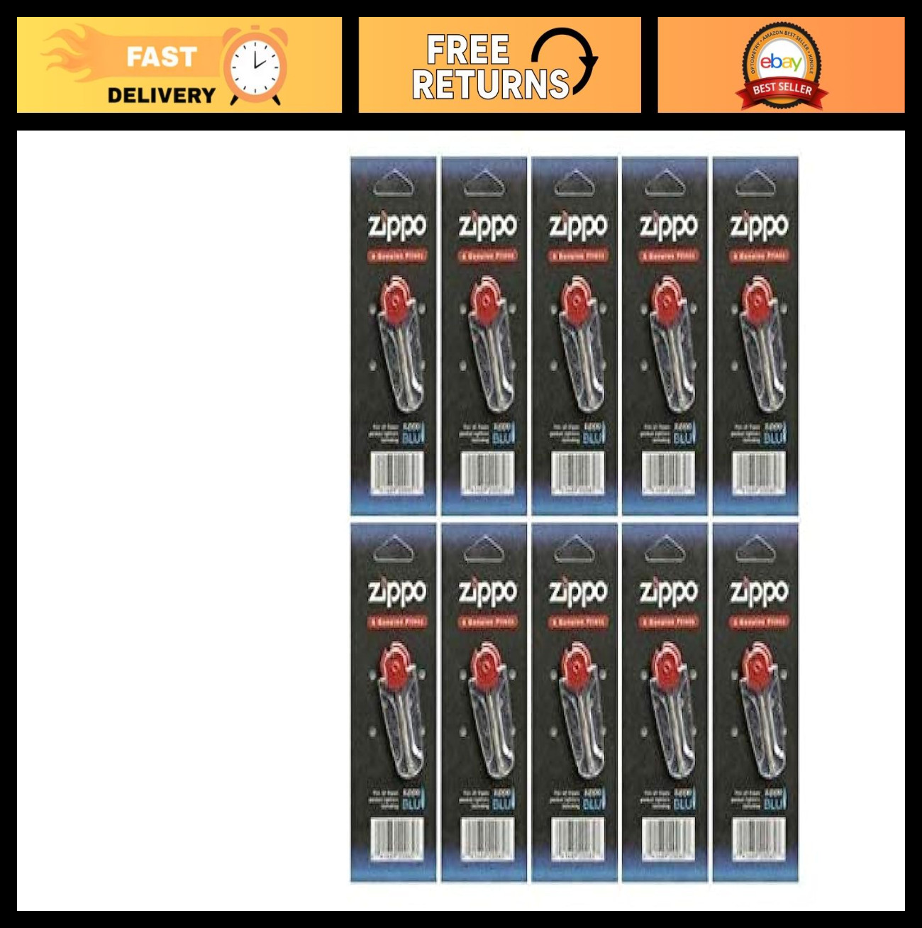10 Pack of Genuine Zippo Flints – Premium Lighter Refill, Essential for Outdoor
