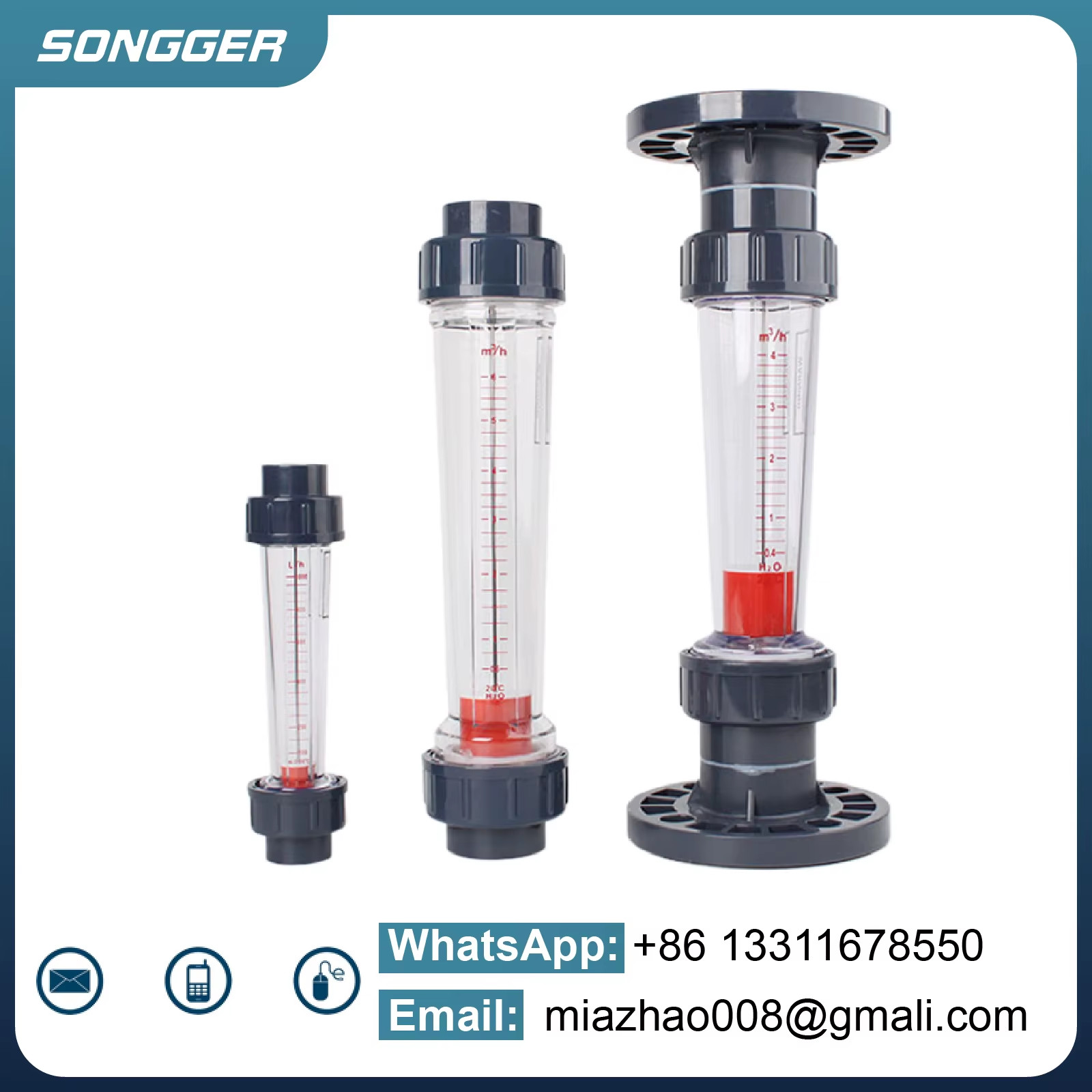 LZS-15 Plastic Float Flowmeter DN15 Inline Water Flow Meter Variable Area Rotame