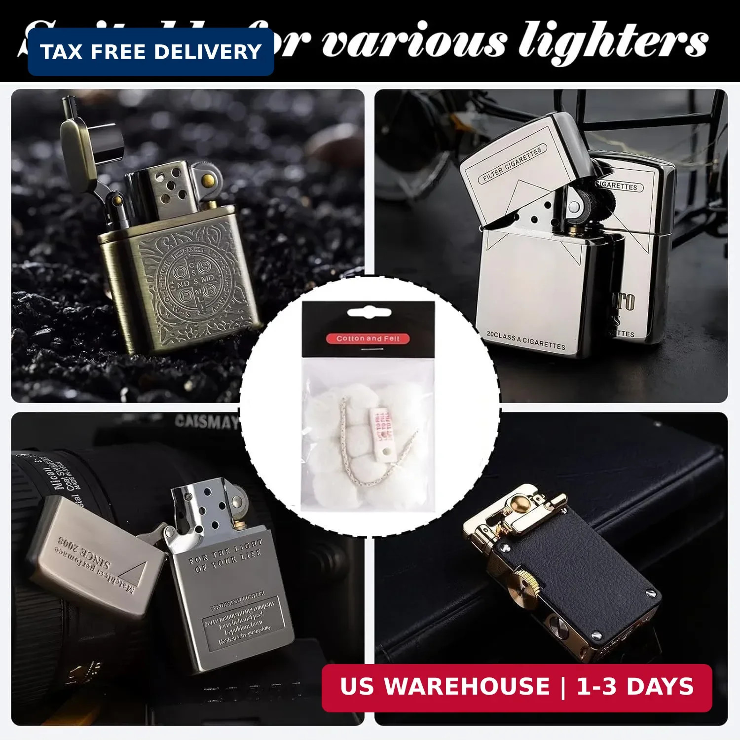 2 Pack Wick and Cotton Replacement, Comaptible with Zippo Accessories, Universal
