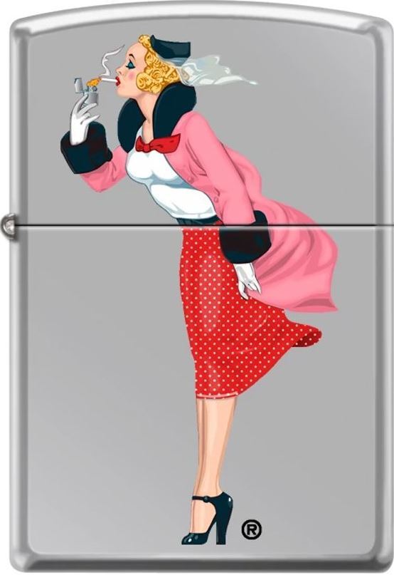 Zippo Iconic Windy Girl Color Skirt 8 Lighter Set High Polish Chrome NEW L@@K