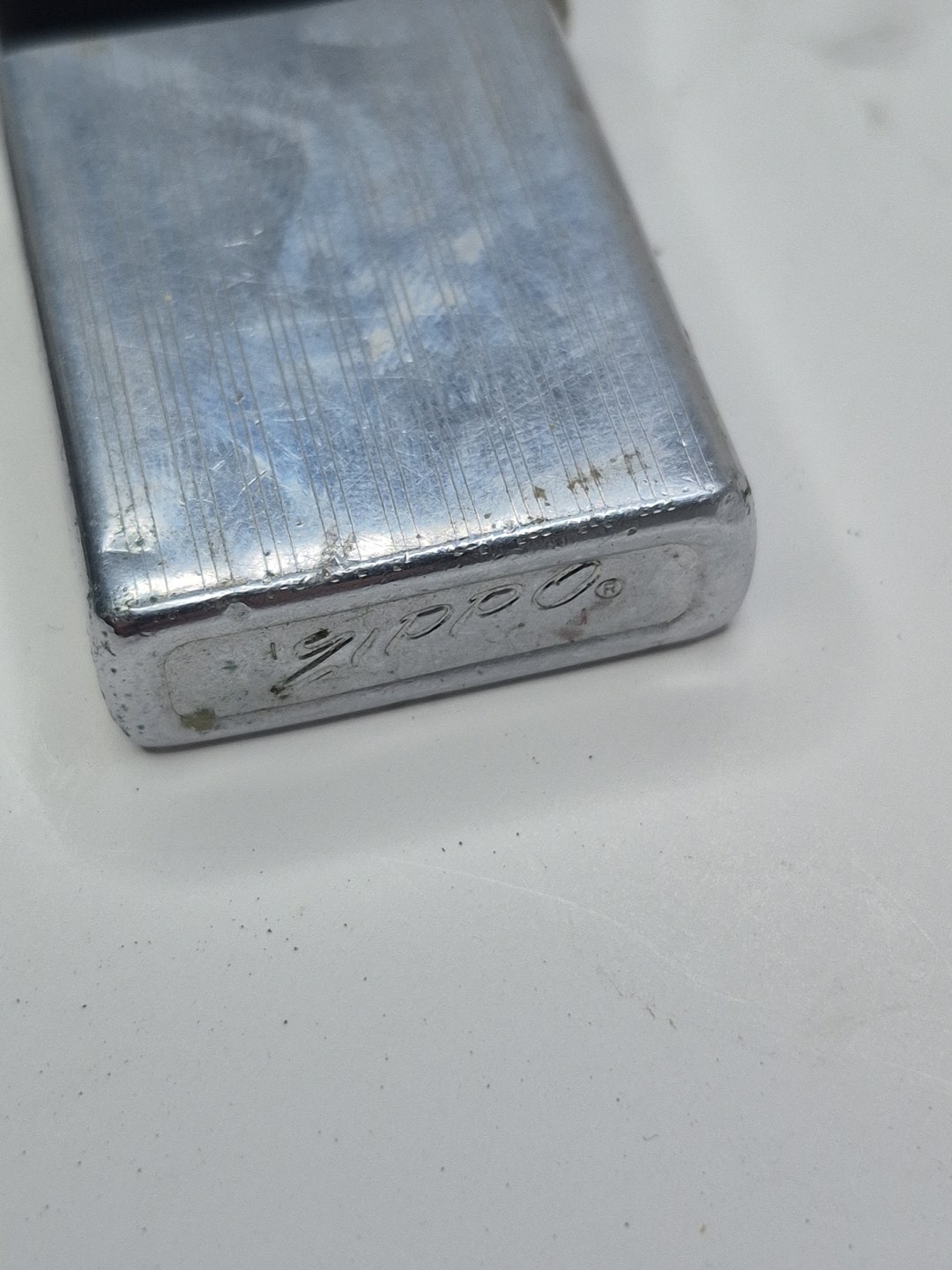 Vintage 1972 Slim Zippo Etched Striped Stripes Pinstripe * No Mono Needs Flint
