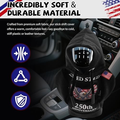 USA 250th Anniversary Gear Shift Cover – 4th of July Decorations Funny Car Black