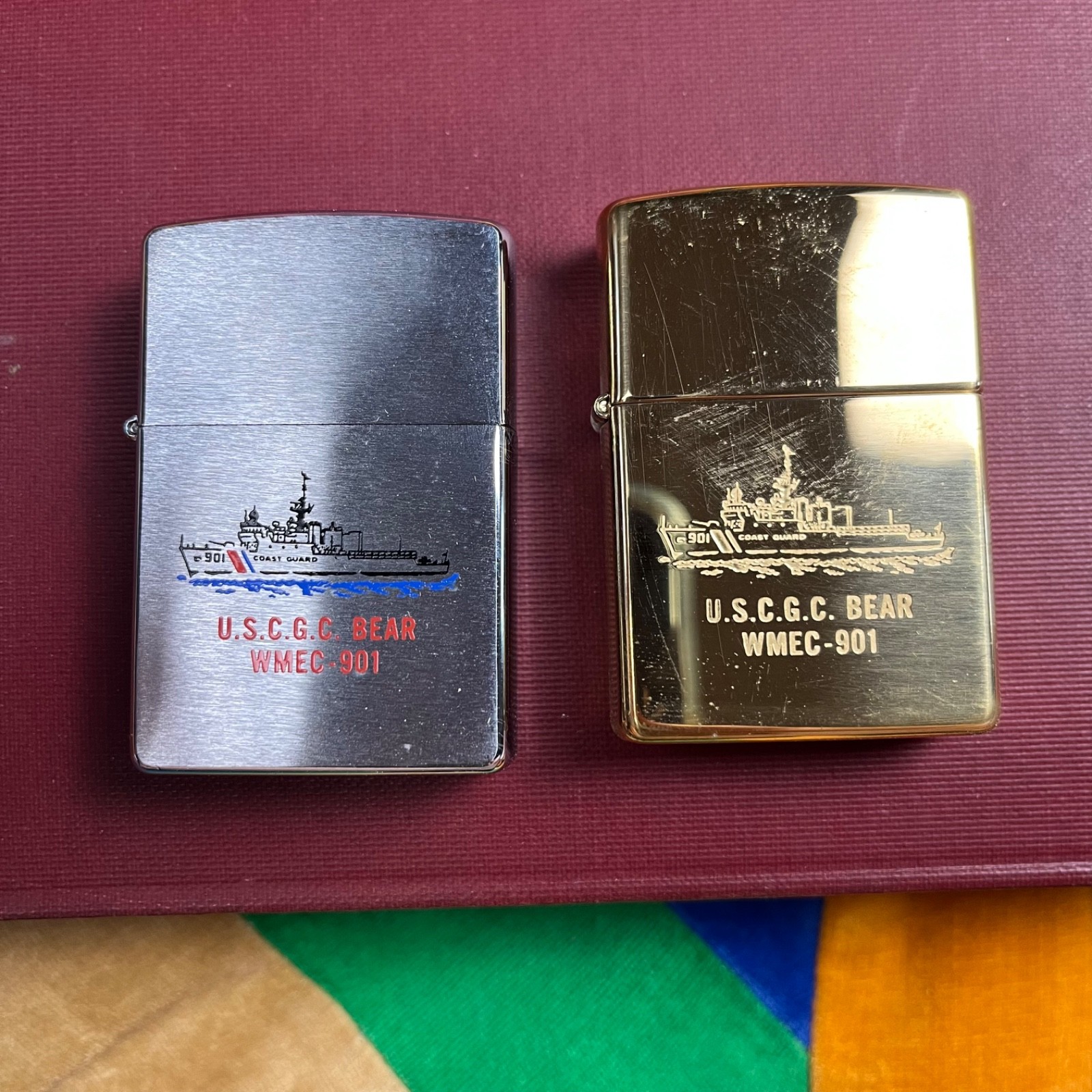 Lot of 2 Original USCGC BEAR WMEC-901 Unfired Military Zippo Lighter Brass SS