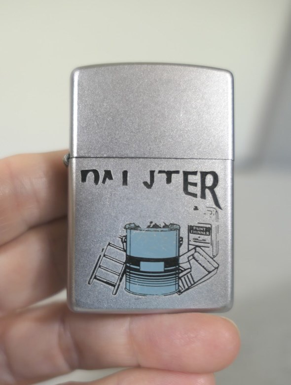 Vintage 2001 Satin Chrome & Blue „Painter“ Painting Supplies Zippo Lighter