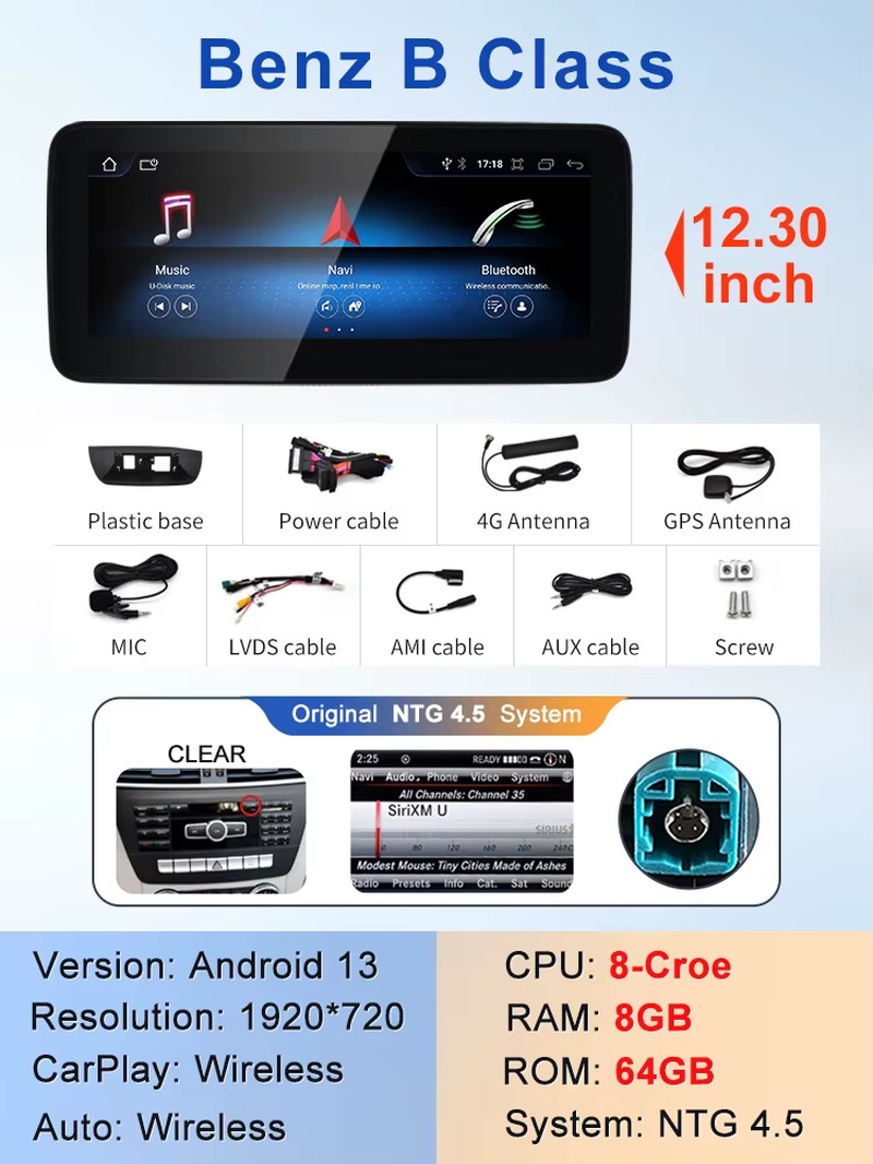 New Car Multimedia Wireless Android AUTO CarPlay 10.25inch 12.3inch Screen For M