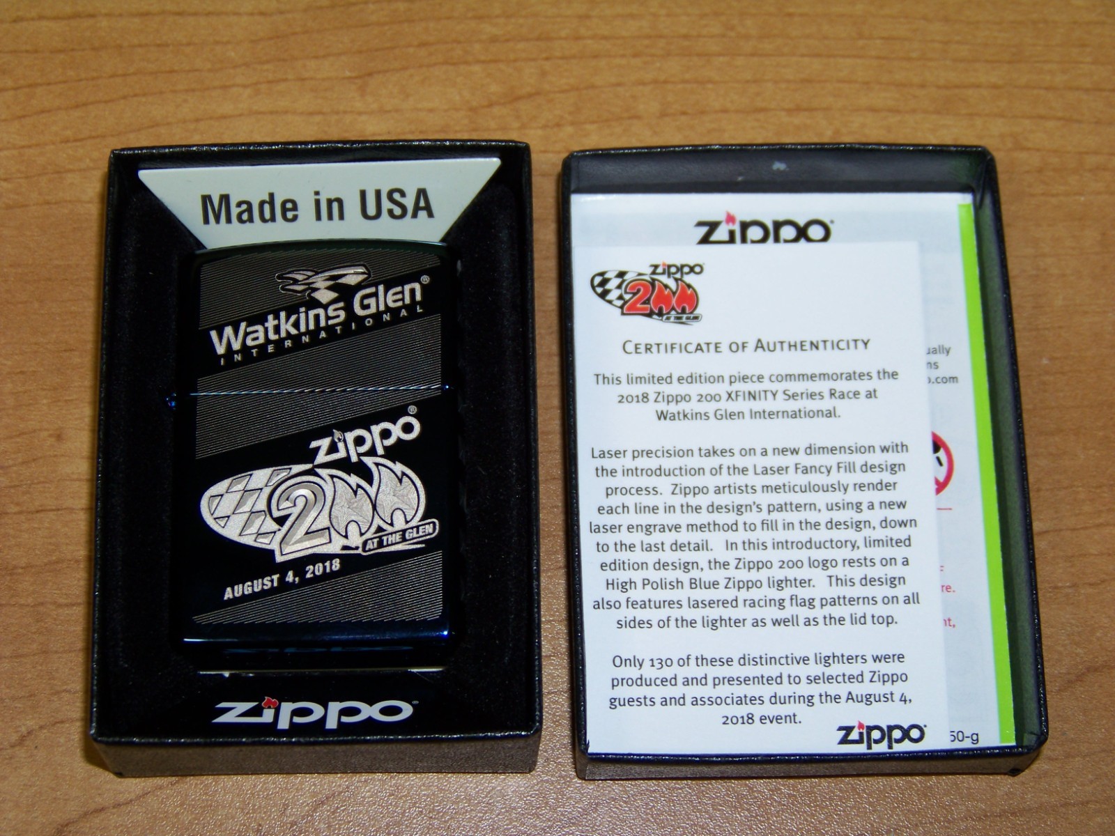 NIP 2018 ZIPPO 200 AT THE GLEN WATKINS EMPLOYEE ZIPPO LIGHTER 1 of 130 C.O.A.