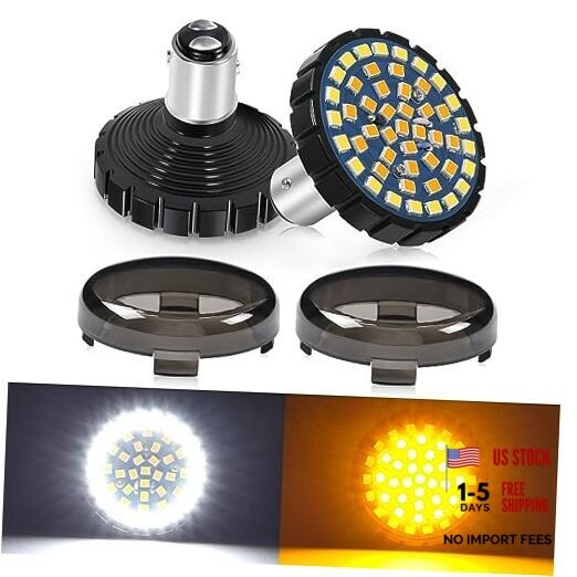Upgrade 2″ Motorcycle Front Turn Signals with Smoked Lens Covers 1157 LED