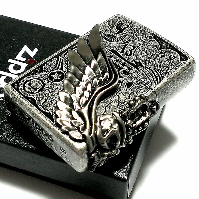 Zippo Fortune Head Silver Oxidized Skull 3 Sided Engraving Lighter Fortune Head