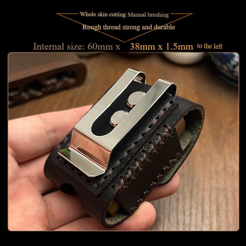 Handmade Leather Lighter Case for ZIPPO ZORRO Black Genuine Cowhide Belt Clip