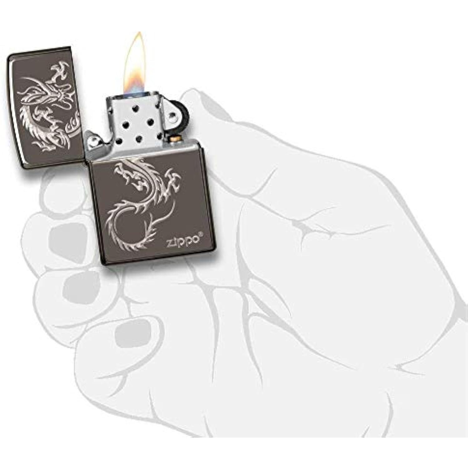 Zippo Chinese Dragon Design Black Ice Pocket Lighter, Black Ice Asian, 1 Count